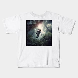 In the Misty Rainforest: An Astronaut's Serene Sojourn Kids T-Shirt